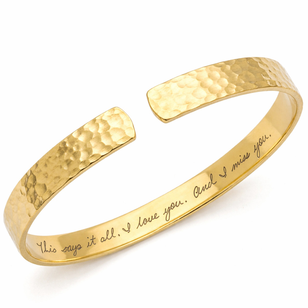 Custom Gold Handwriting Cuff Bracelet – Personalized Engraved Hidden Message, Memorial Gift for Her