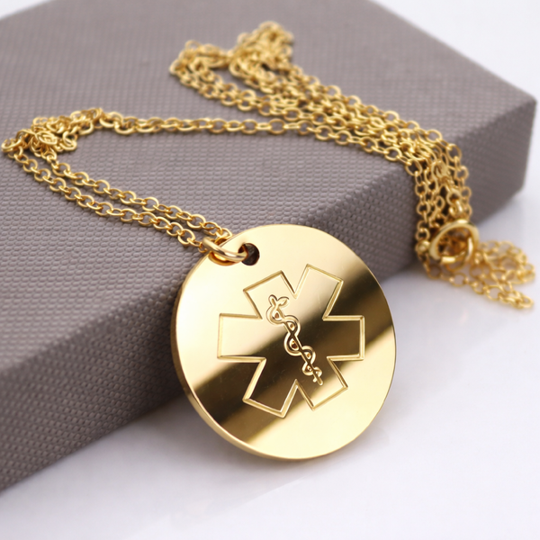 Custom Type 1 Diabetes Medical Alert ID necklace for Women - 14K Gold Filled