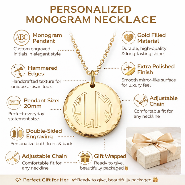 Monogram Gold Engraved Pendant Necklace