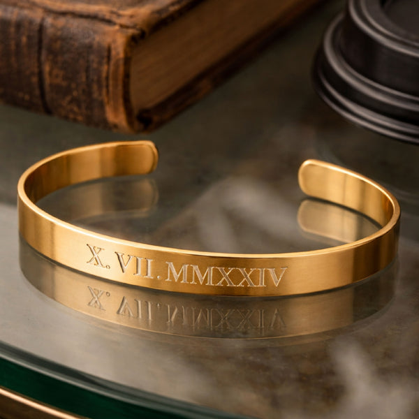 custom date gold date bangle bracelet