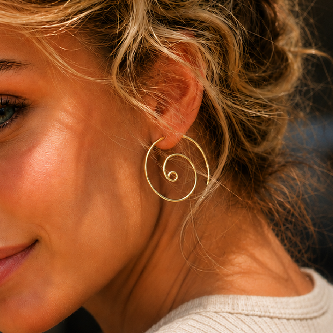 Spiral Yellow Gold Earrings 2 inch