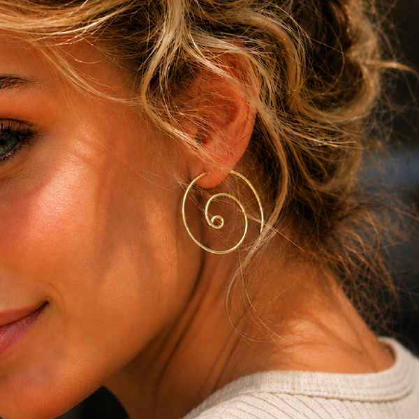 Spiral Yellow Gold Earrings 2 inch