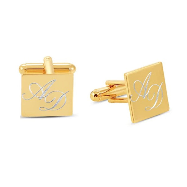 Personalized Gold Square Cufflink Engraved Monogram Initials Cuff links