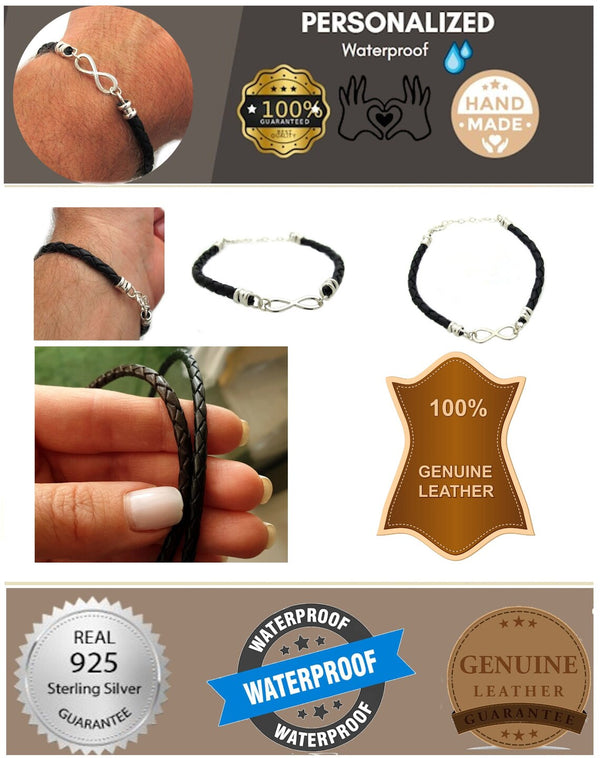 Mens Infinity Bracelet - Adjustable Leather Cuff for Men
