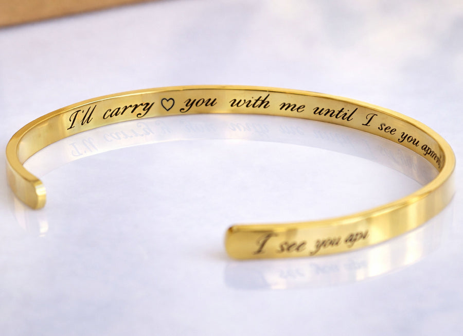 i will carry you with me engraved gold bracelet