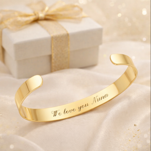 Custom Monogram Gold Bracelet, Personalized Initials Bangle for her