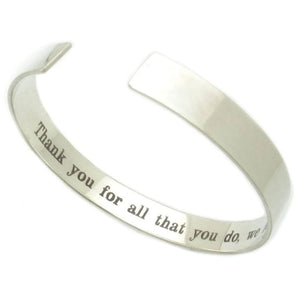 Silver bracelet with engraved message  