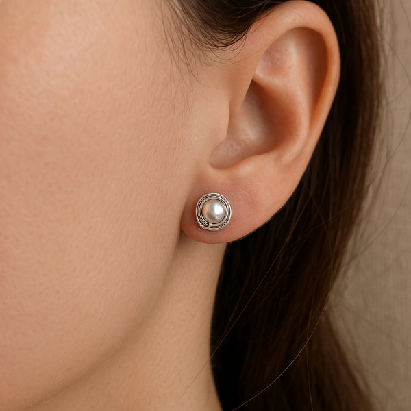 Sterling Silver Wire Swapped Pearl Stud Earrings