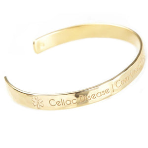 Gold Medical Alert ID Bracelet for Men - Custom Engravable cuff Bangle