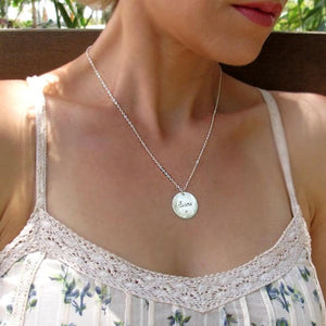 Personalized Flower Necklace - Engraved Flower Disk Pendant