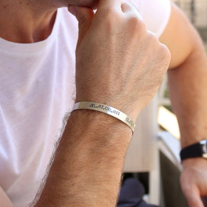 Personalized Mens Brushed Silver Cuff