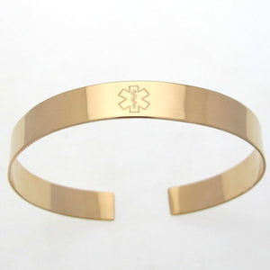 Gold Medical Alert ID Bracelet for Men - Custom Engravable cuff Bangle