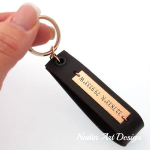 Personalized Latitude Longitude Leather Key Chain for Men