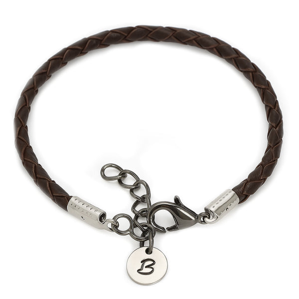 Personalized Disc charm Leather Bracelet for men