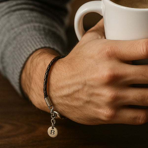 Personalized Disc charm Leather Bracelet for men