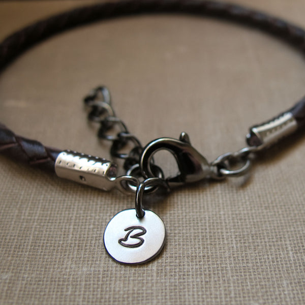Personalized Disc charm Leather Bracelet for men