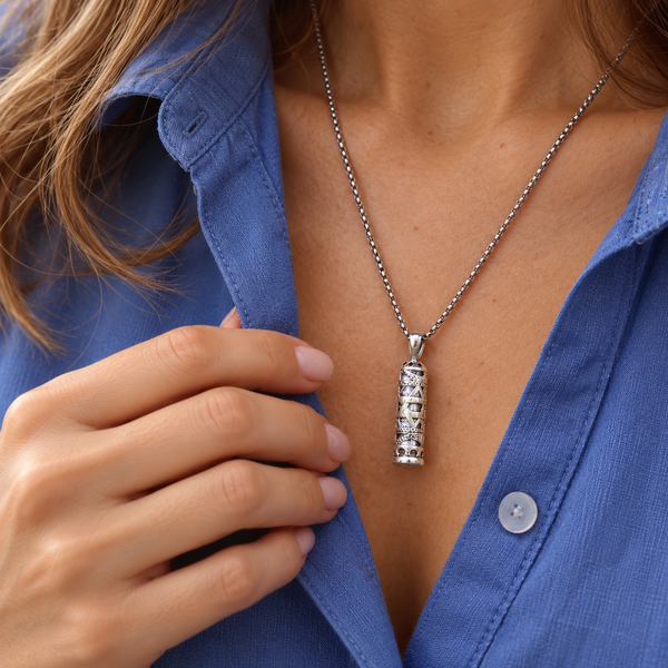 Sterling Silver Mezuzah Necklace for Men – Star of David Pendant with Hebrew Scroll | Unique Jewish Gift from Israel | Messianic Blessing Jewelry