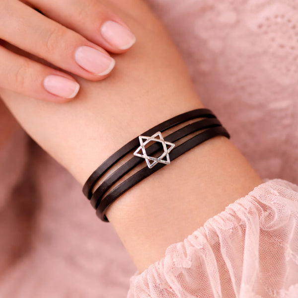 Star of David Leather Bracelet for Women - Magen David / Jewish Star Jewelry