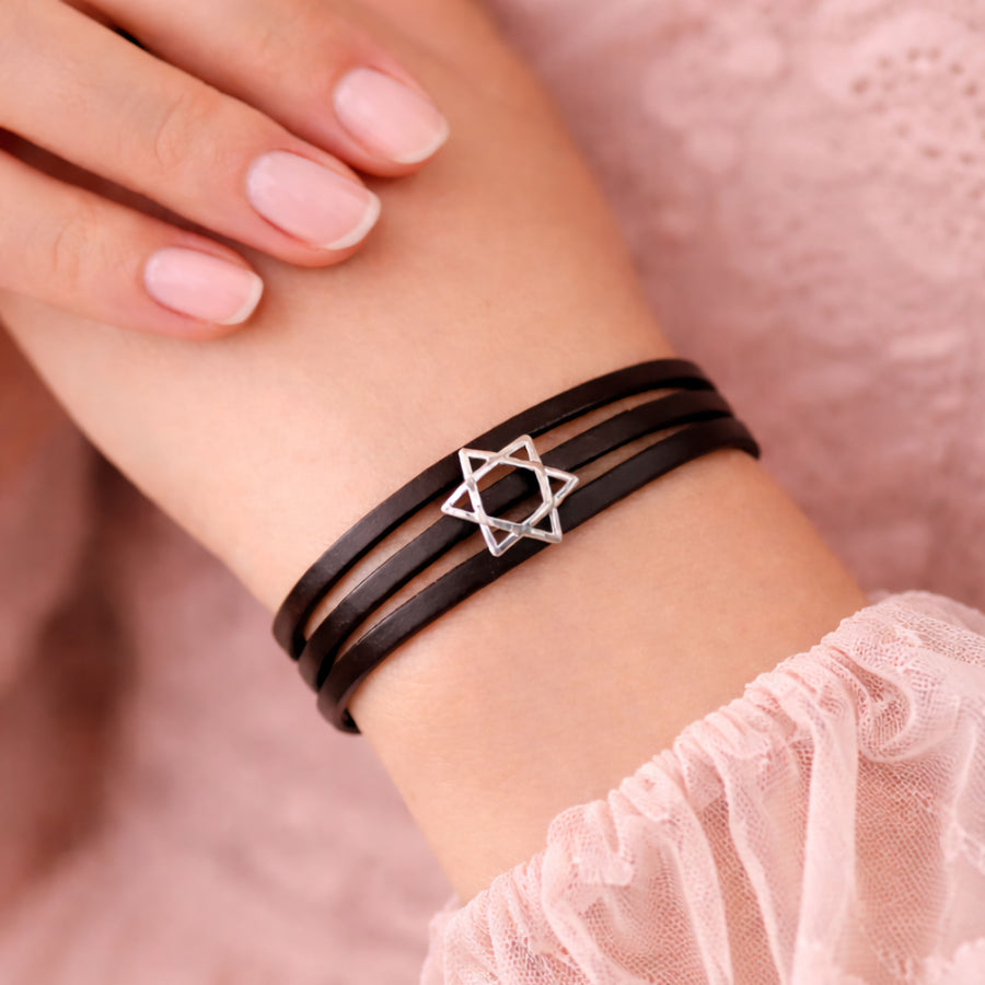 Star of David Leather Bracelet for Women - Magen David / Jewish Star Jewelry