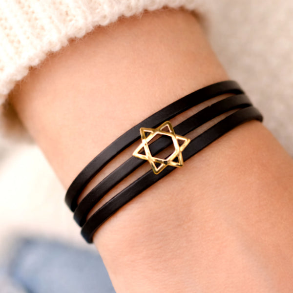Star of David Leather Bracelet for Women - Magen David / Jewish Star Jewelry