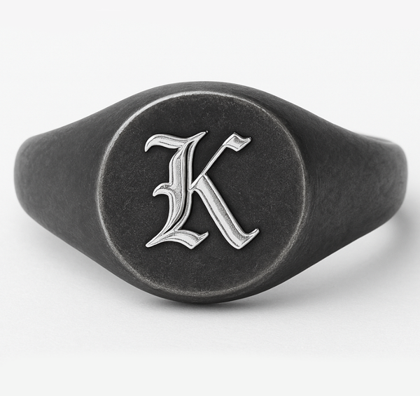 monogram initial black signet ring