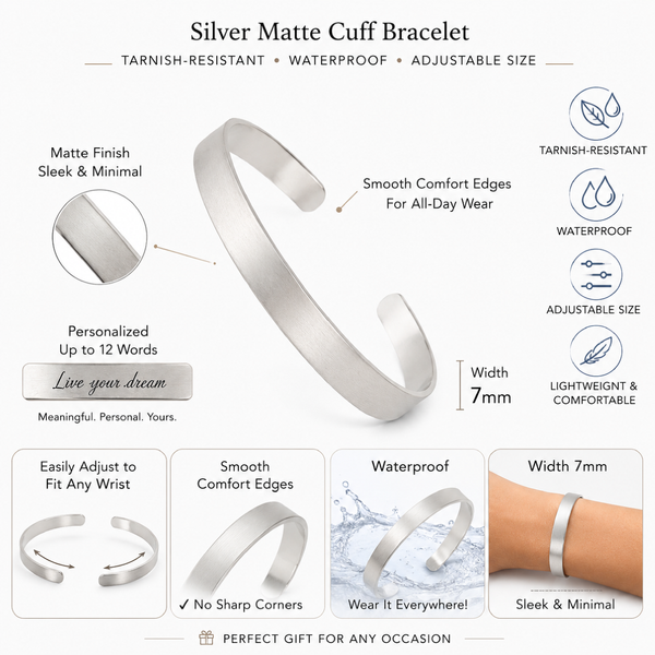 Matte Silver cuff Bracelet for Women - 925 Sterling Silver Bangle