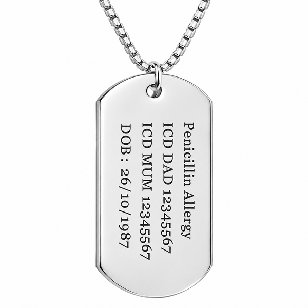 ID tag  with med alert info pendant