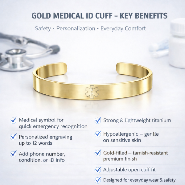 Medical Alert Message Engraved Cuff Bracelet