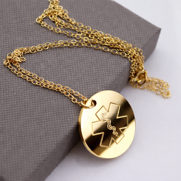 Custom Type 1 Diabetes Medical Alert ID necklace for Women - 14K Gold Filled