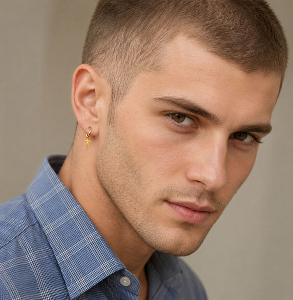 Dangling Small cross earring for men