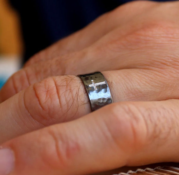 black cross ring for men