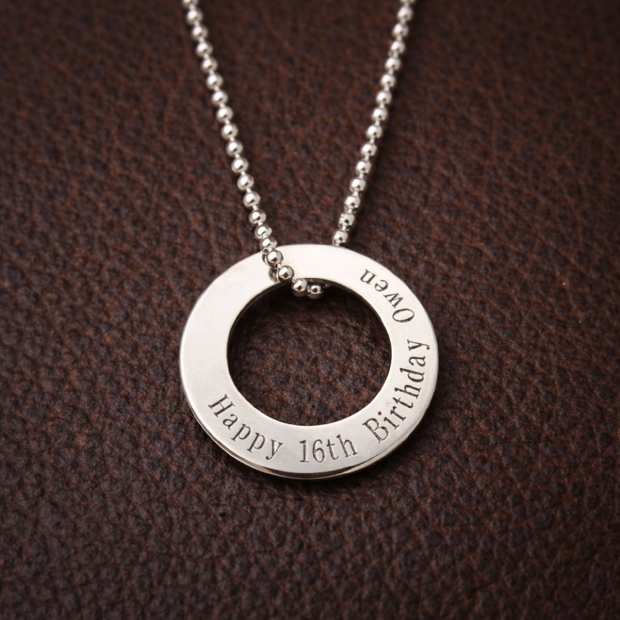 Engraved Silver Washer Pendant Necklace for Men