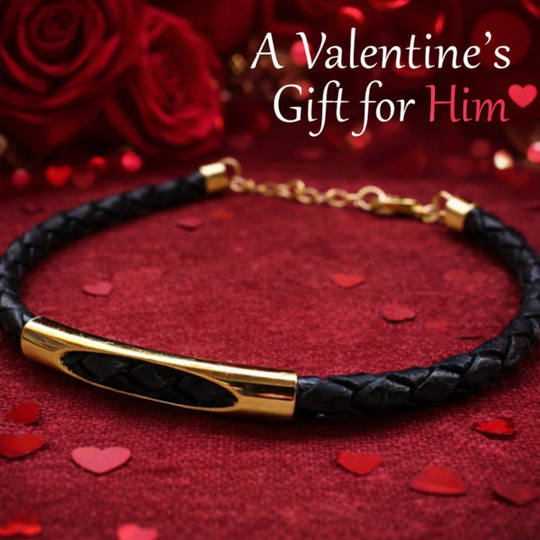 Valentines gift for men leather gold bracelet