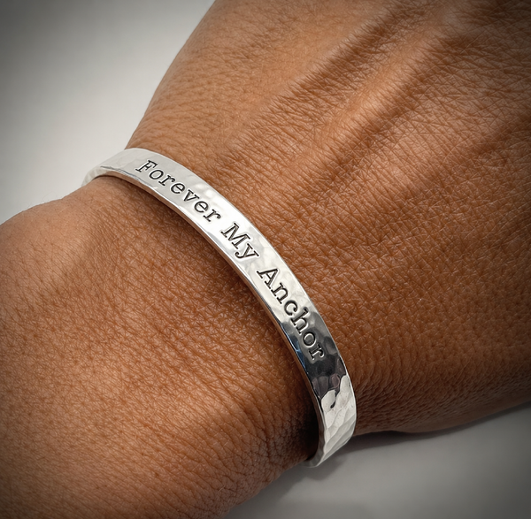 Hammered Silver Cuff Bracelet for Men - Textured Hidden Message Cuff