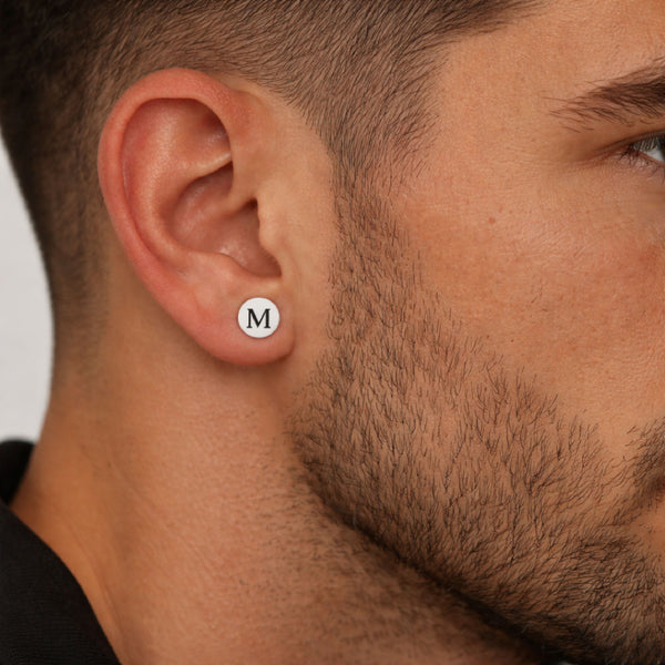 Mens Initial Earrings - Personalized studs - Gift for Him