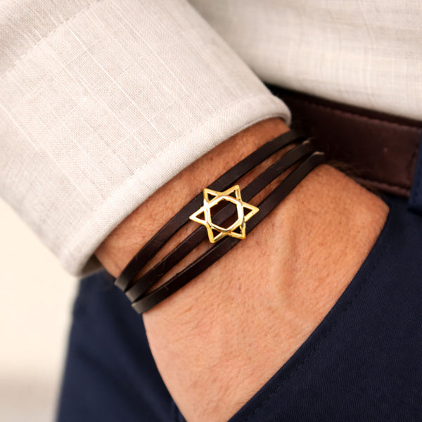 Star of David Leather Bracelet for Women - Magen David / Jewish Star Jewelry