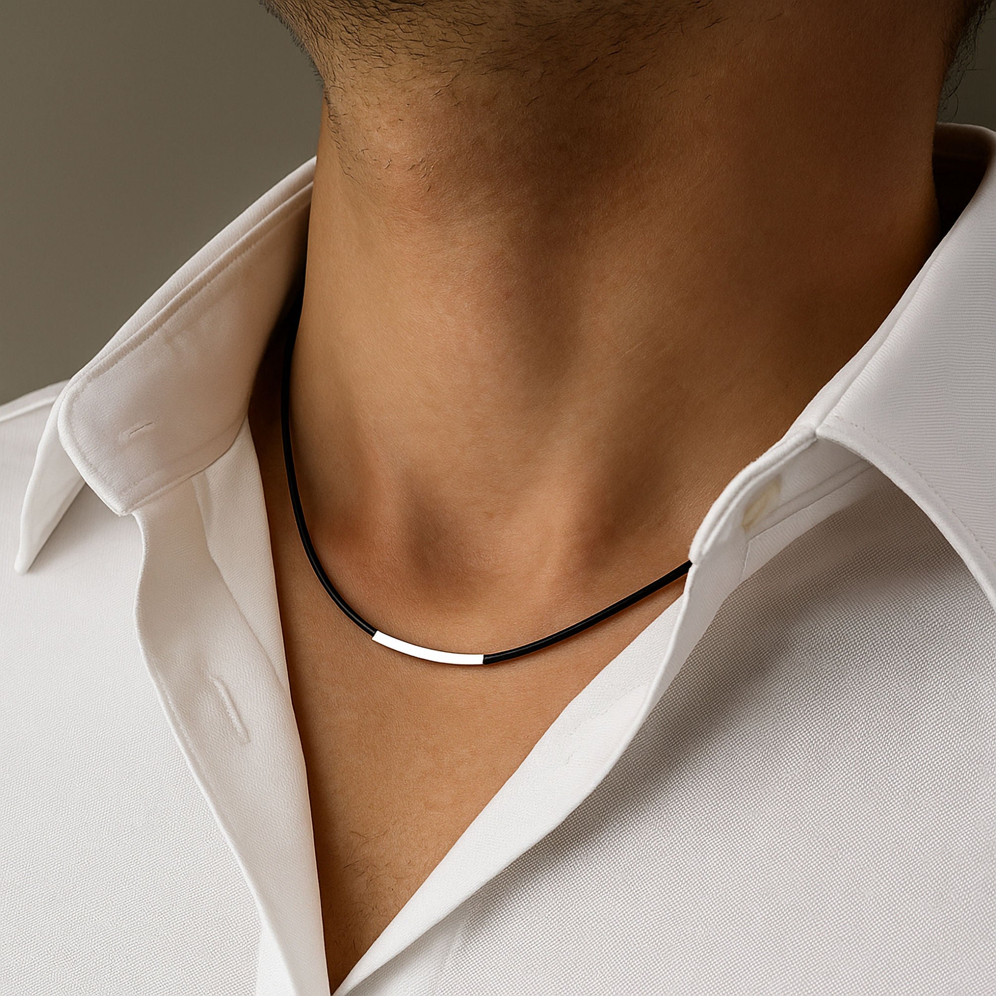 Tube Leather Cord Necklace for Men Elegant Jewelry Mens
