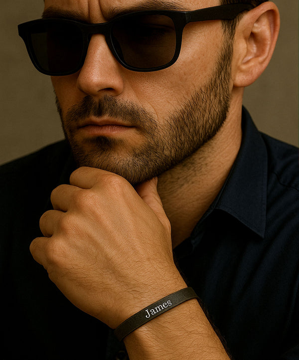 dark silver mens bracelet with name