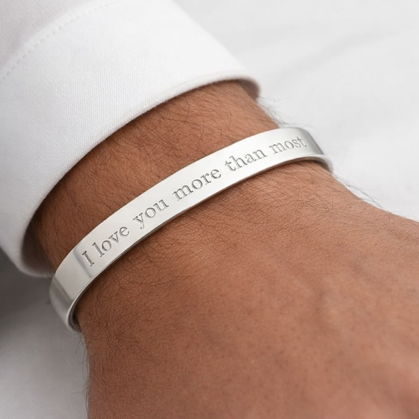 Anniversary Gift For Husband - Personalized Silver Cuff Bracelet for Men
