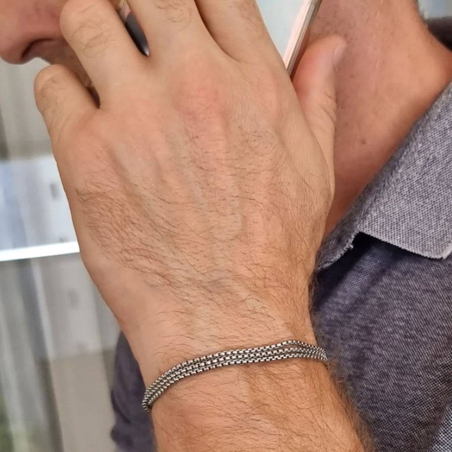 3 silver chains bracelet for mens  Elegant style