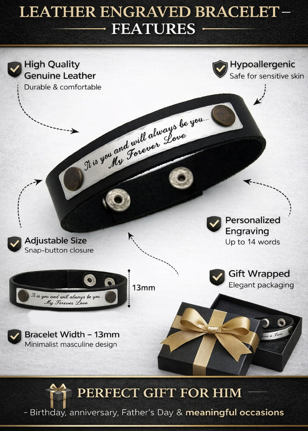 Quote Leather Bracelet - Mens Wristband