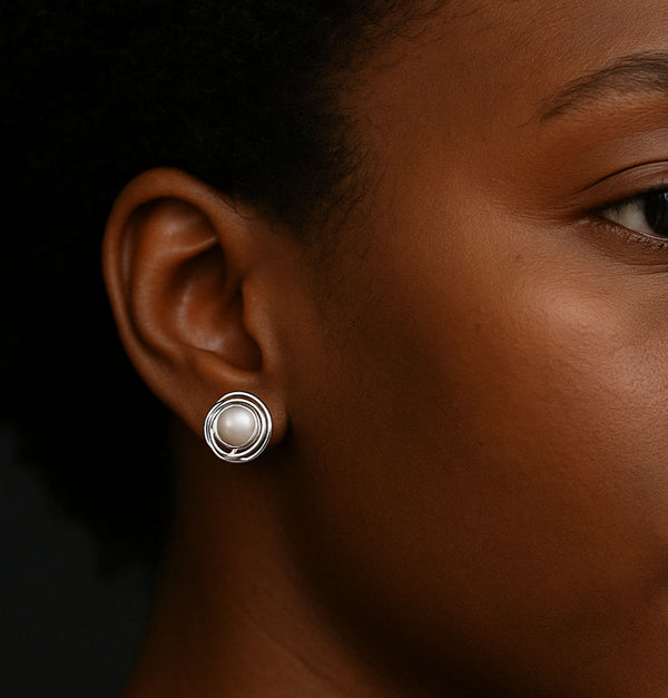 Sterling Silver Wire Swapped Pearl Stud Earrings