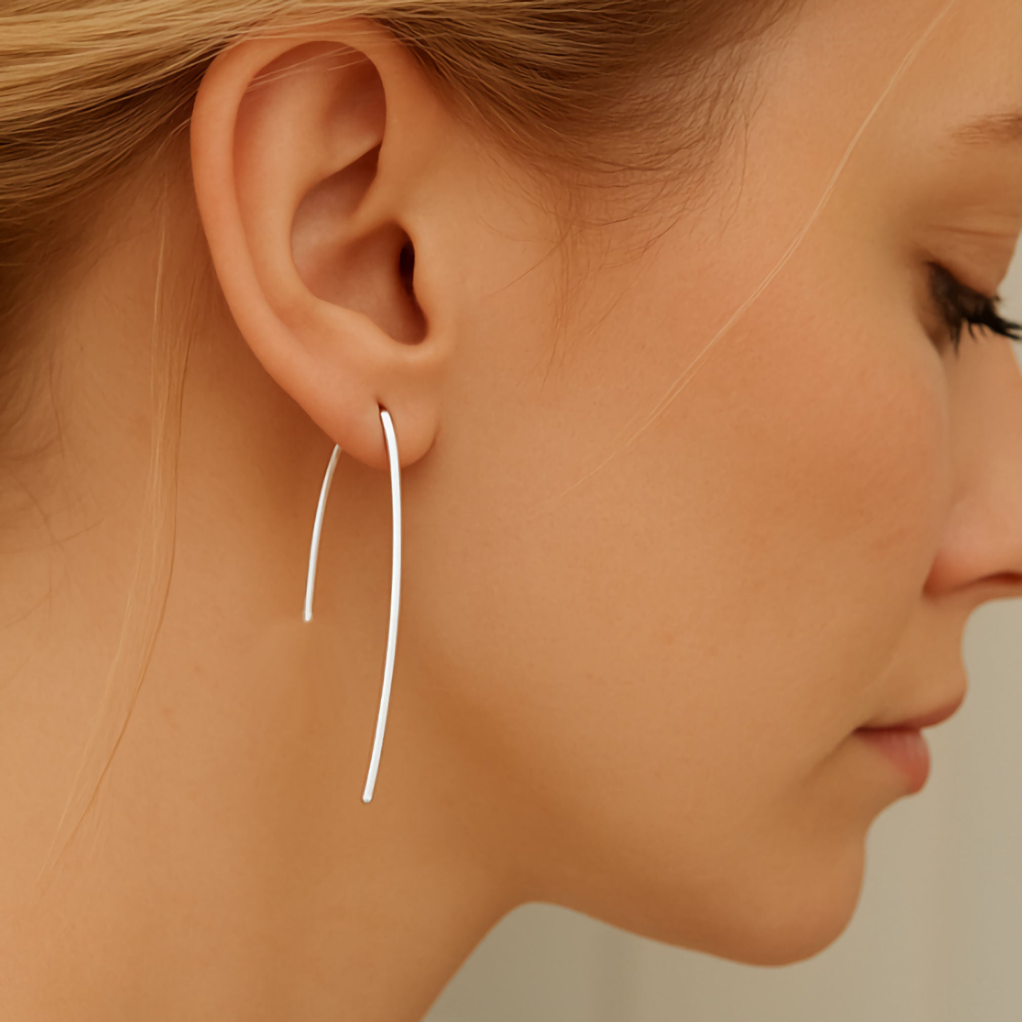 Long Paper Clip Sterling Silver Earrings