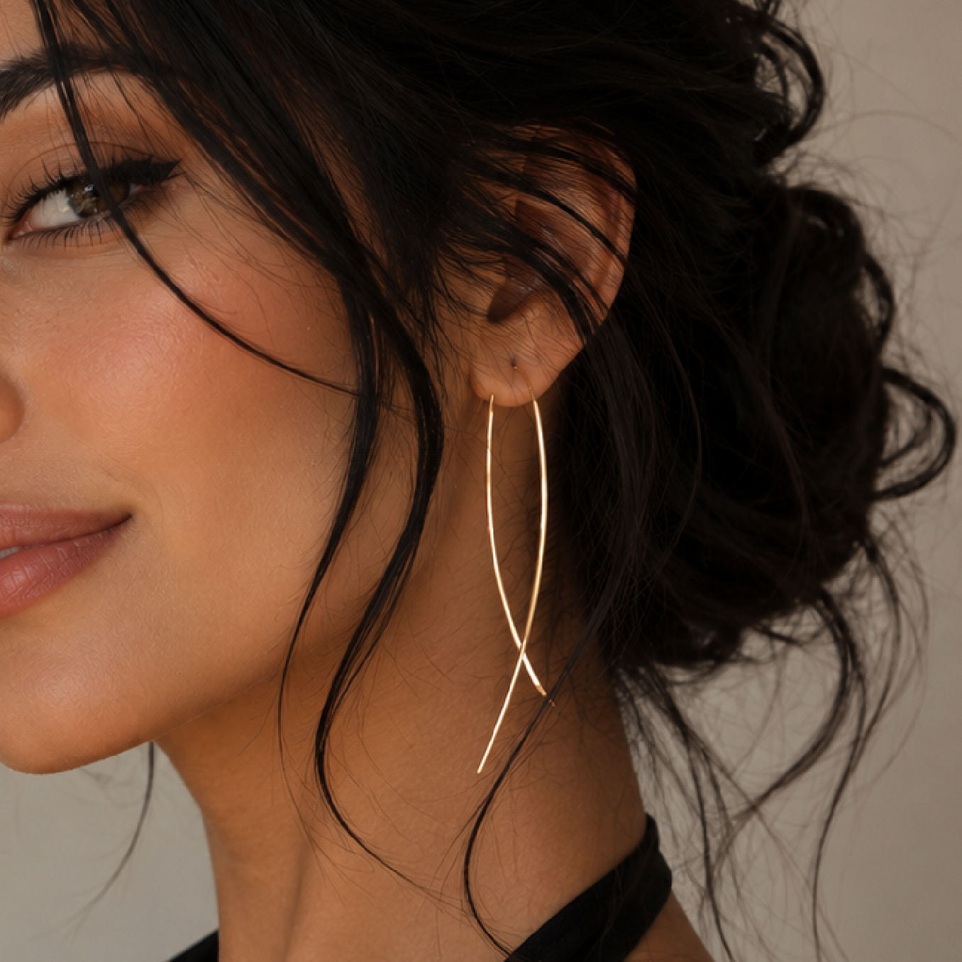 Long Gold Earrings - Modern Earrings - Wire Threader Earrings