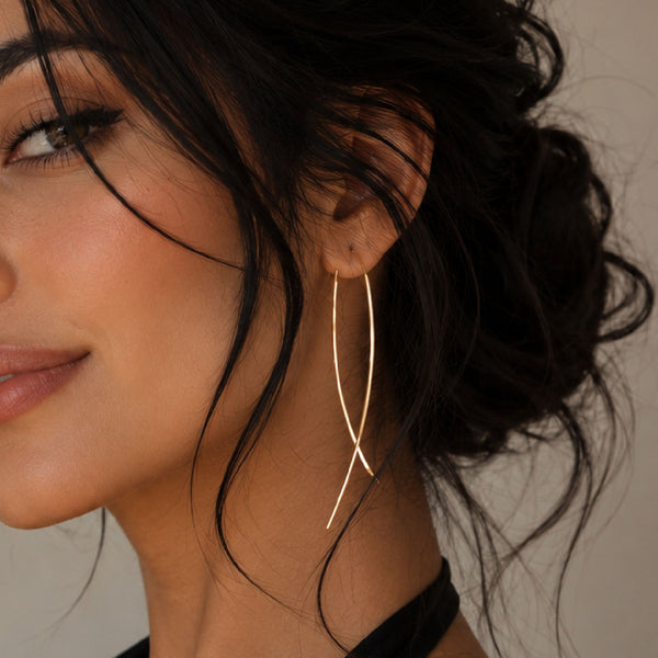 Long Gold Earrings - Modern Earrings - Wire Threader Earrings