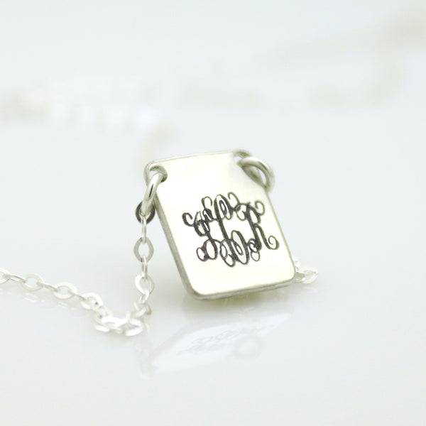 small Sterling silver square pendant with initials