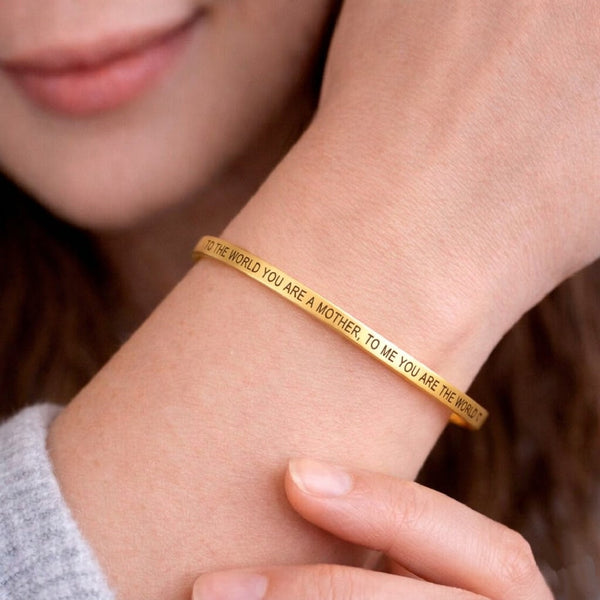 Custom Skinny Gold Bracelet for Mom – Engraved Double Sided Cuff, Hidden Message Mother’s Day Gift