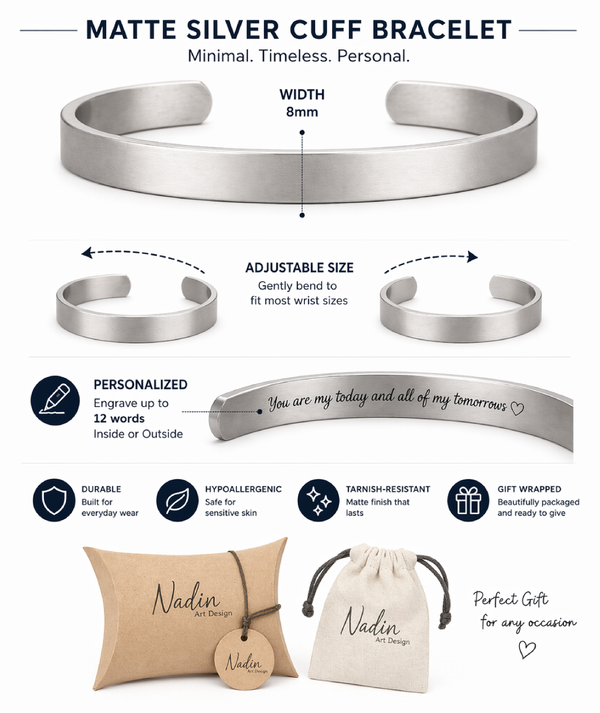 Personalized Mens Brushed Silver Cuff