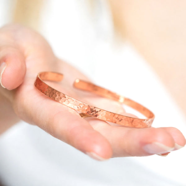 Rose Gold Hammered Cuff Bracelet with Hidden Engraving