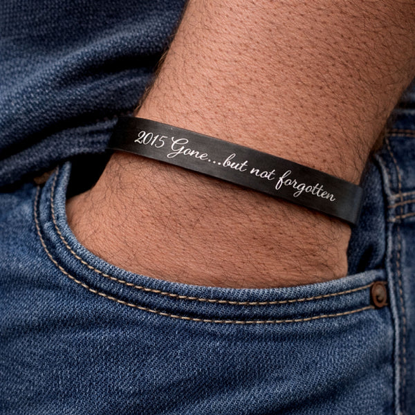 Custom Black Bracelet for Men - Personalized Engraved Cuff for Him